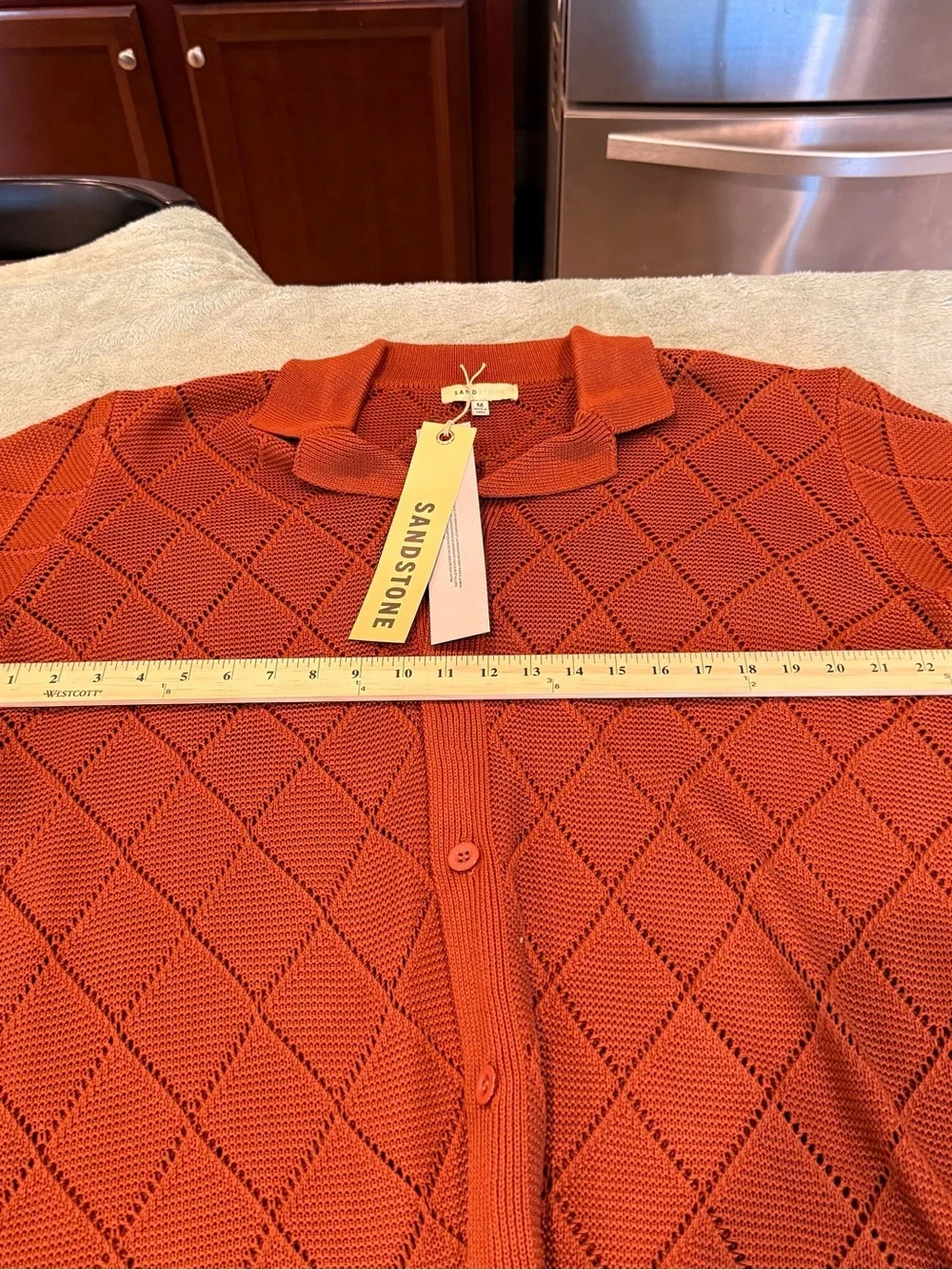 Sandstone Knit Button Front Camp Collar Sweater Shirt Men’s Medium Rust NWT